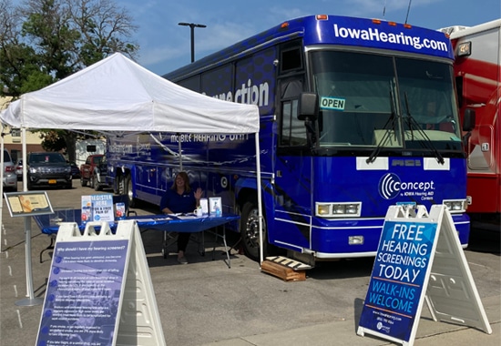 A mobile hearing center from Concept by Iowa Hearing providing hearing healthcare to Iowa residents. 